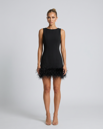 EVIE | Feather Hem Sleeveless Mini Dress