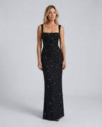 EVIE | Sequin Tie-Up Square Neck Maxi Dress