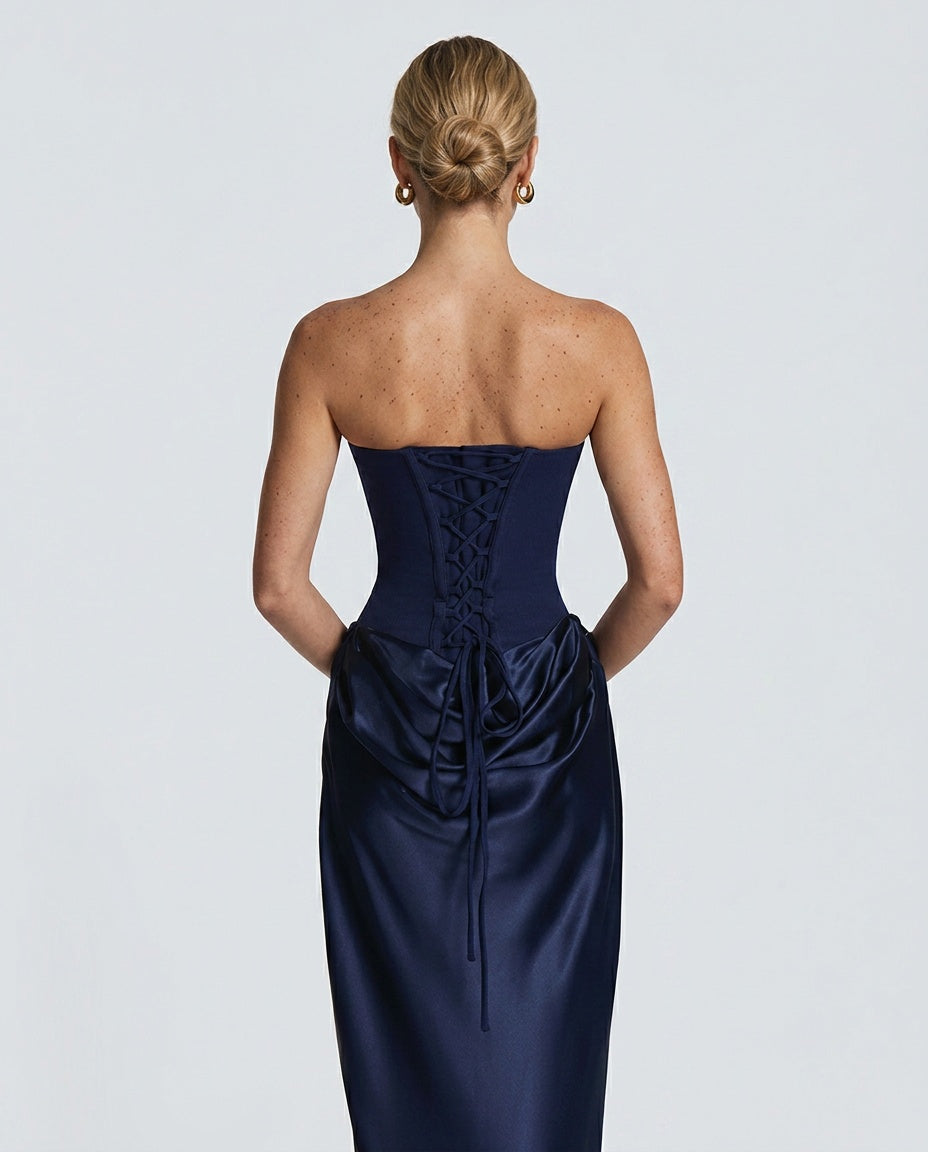 EVIE | Lace-Up Corset Strapless Maxi Dress