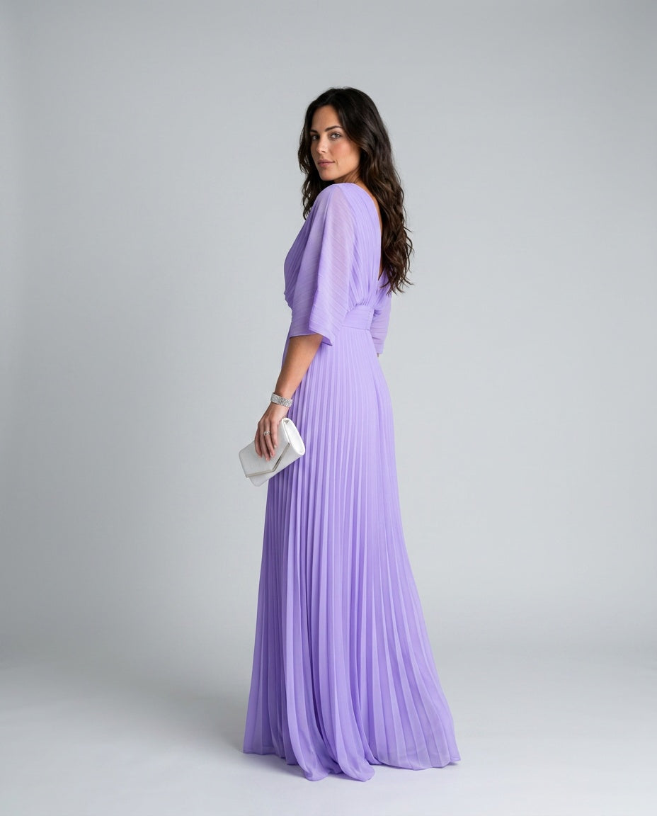 EVIE | V-Neck Short Sleeve Pleated Maxi Dress
