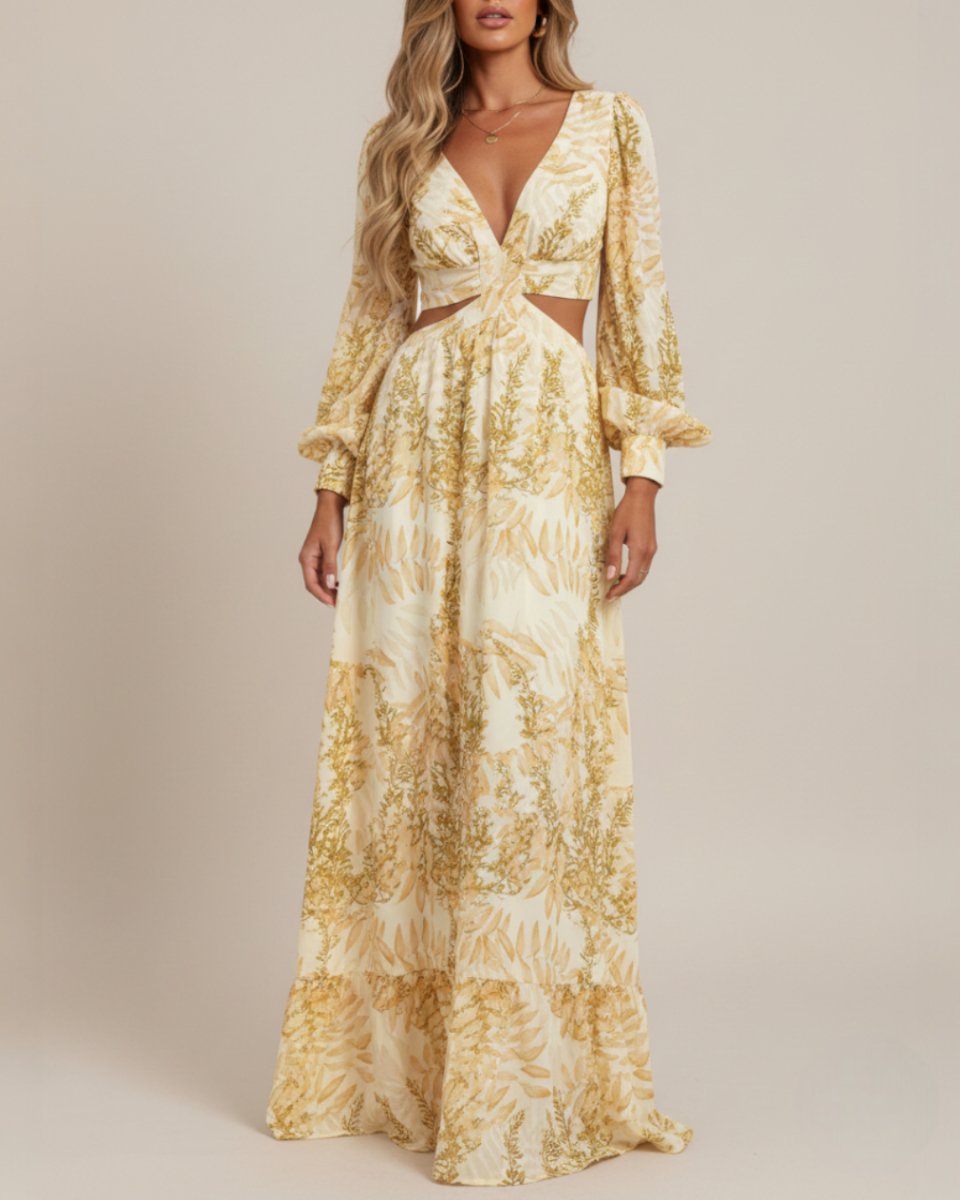 EVIE | Long Sleeve Cut-Out Waist Tiered Maxi Dress