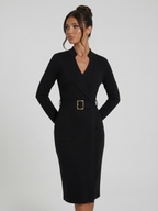 EVIE | Belted Wrap Long Sleeve Midi Dress