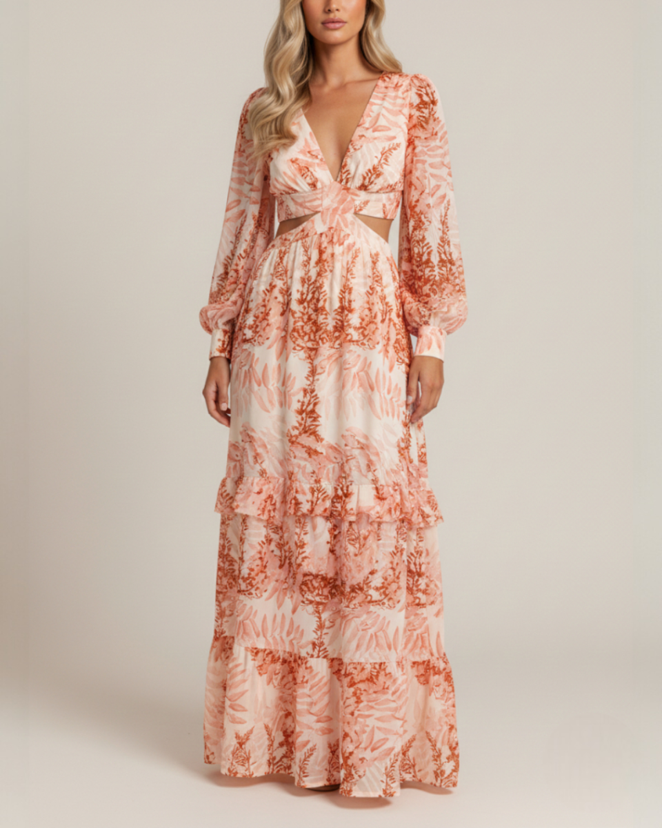 EVIE | Long Sleeve Cut-Out Waist Tiered Maxi Dress