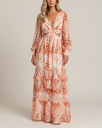 EVIE | Long Sleeve Cut-Out Waist Tiered Maxi Dress