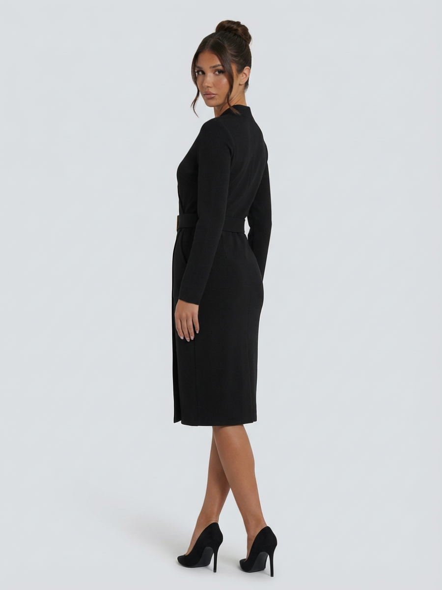 EVIE | Belted Wrap Long Sleeve Midi Dress