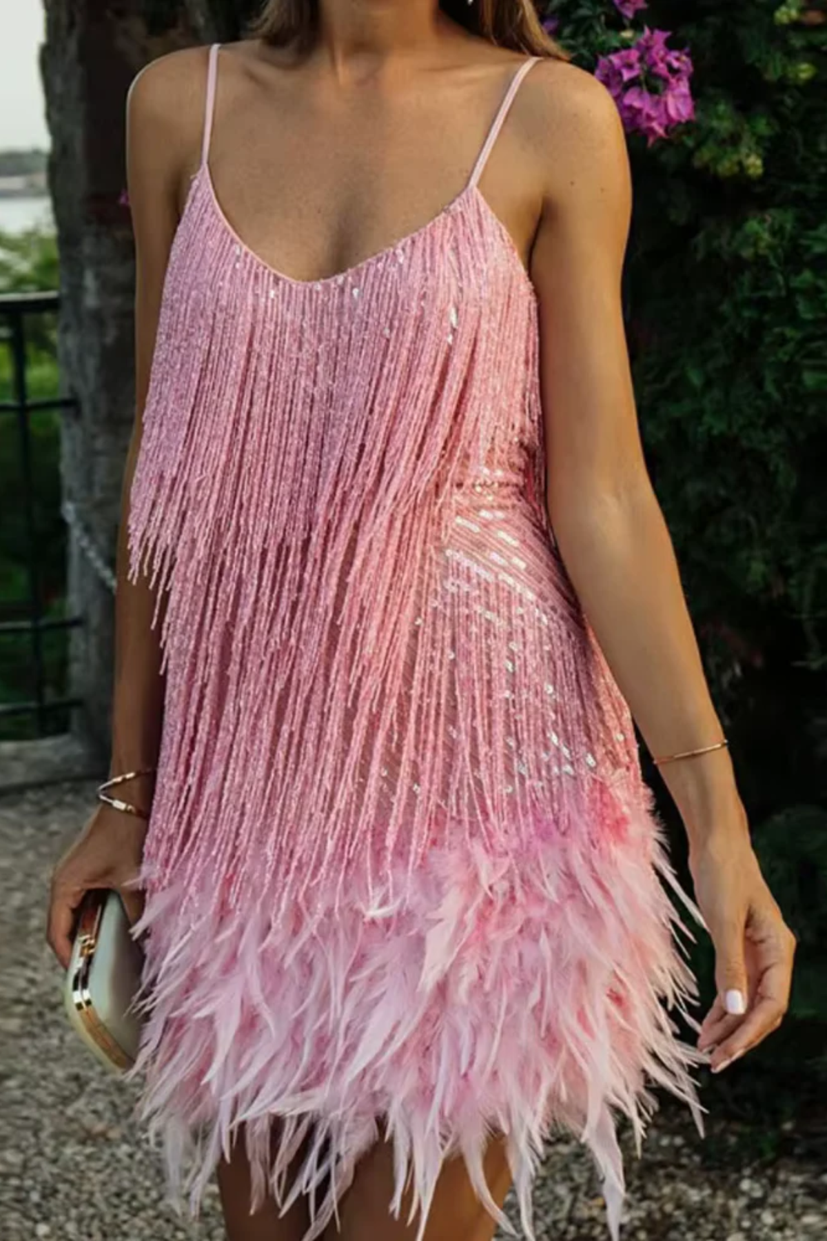 EVIE | Feather Trim Sleeveless Mini Dress
