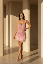 EVIE | Feather Trim Sleeveless Mini Dress