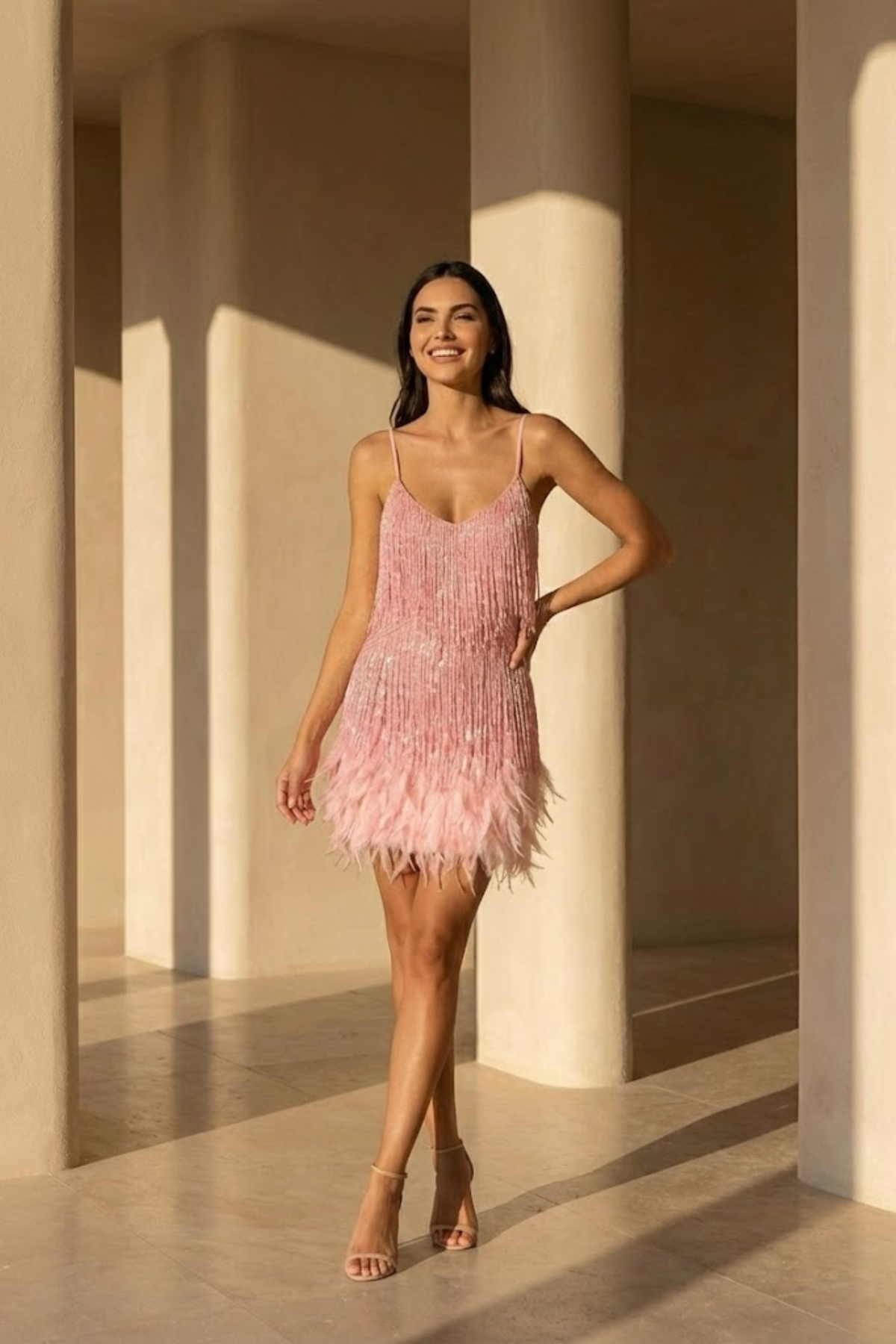 EVIE | Feather Trim Sleeveless Mini Dress