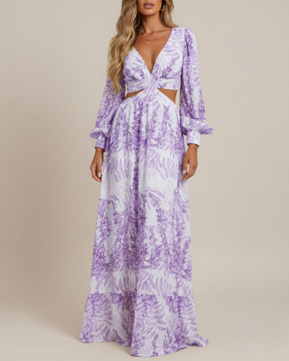 EVIE | Long Sleeve Cut-Out Waist Tiered Maxi Dress