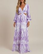 EVIE | Long Sleeve Cut-Out Waist Tiered Maxi Dress
