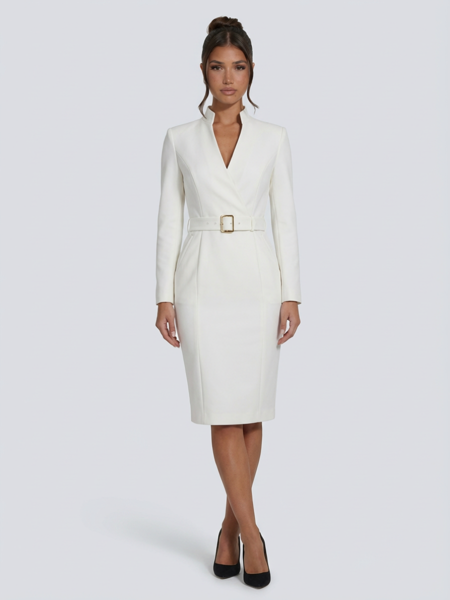 EVIE | Belted Wrap Long Sleeve Midi Dress