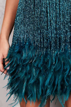 EVIE | Feather Trim Sleeveless Mini Dress