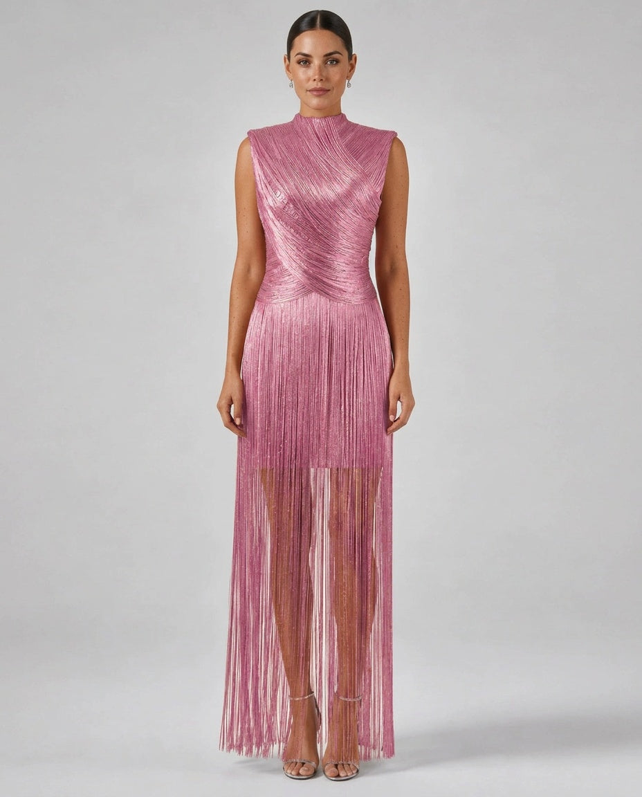 EVIE | Bandage Knit Tassel Sleeveless Maxi Dress