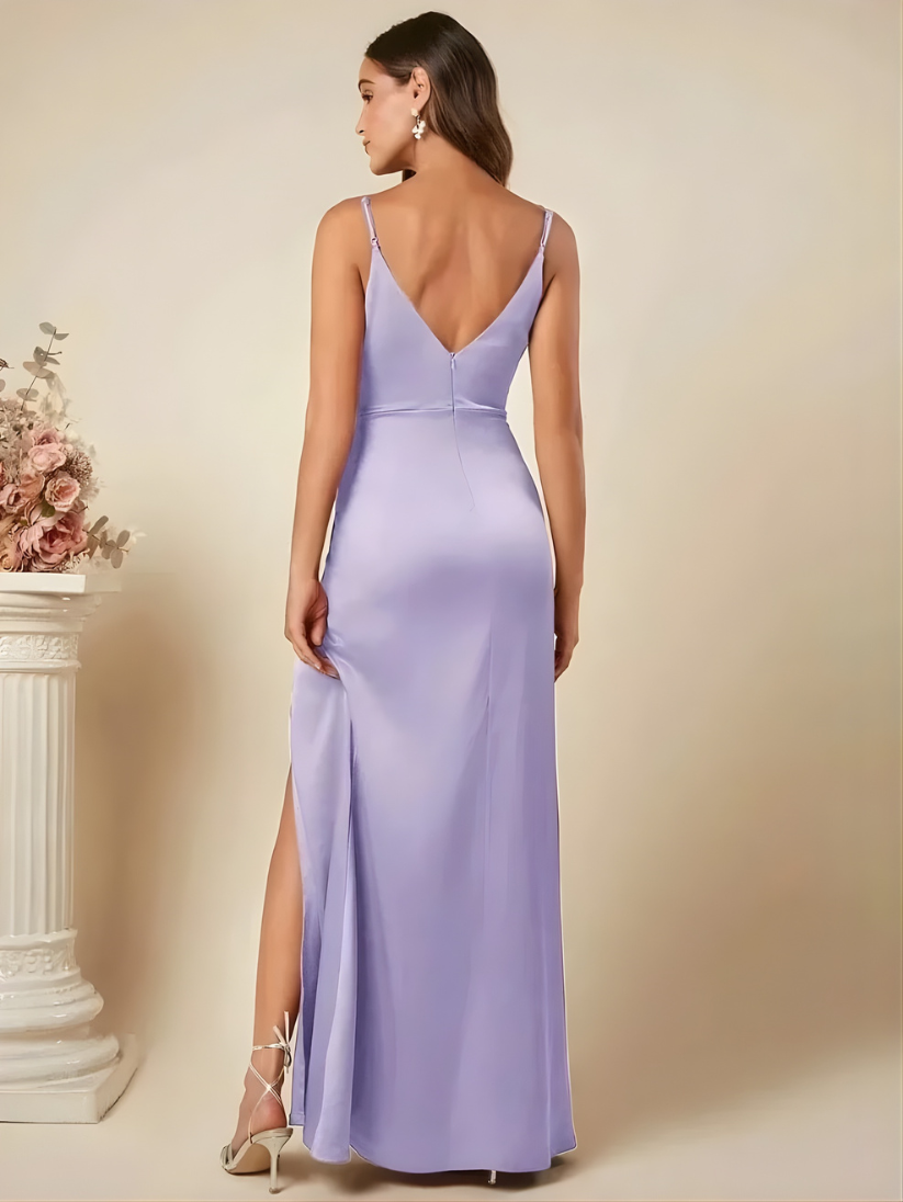EVIE | Satin-Look Sleeveless Side Split Maxi Dress