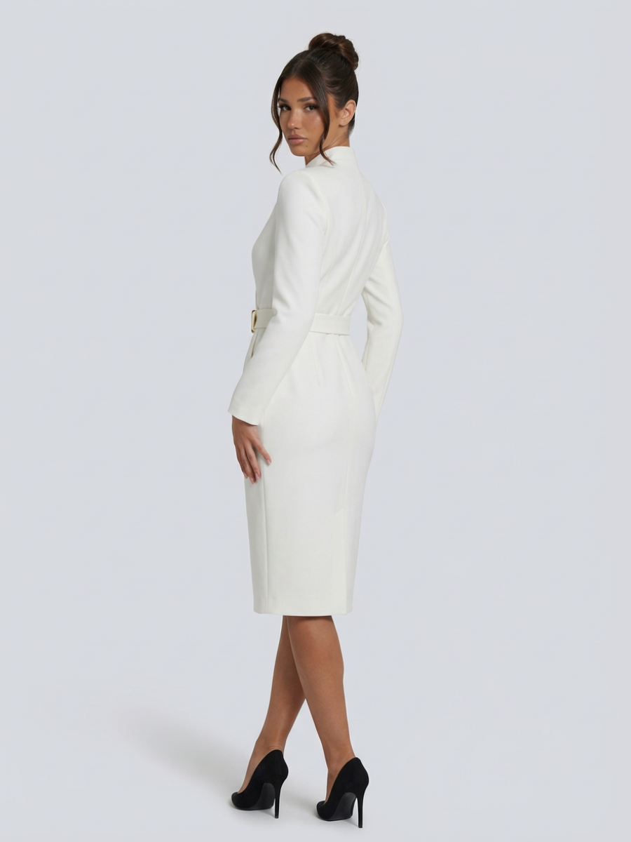 EVIE | Belted Wrap Long Sleeve Midi Dress