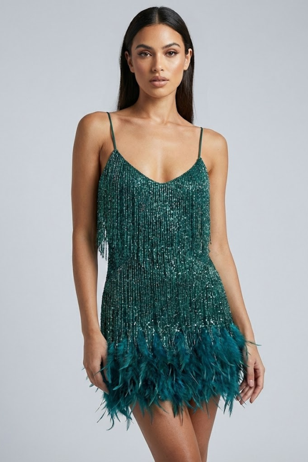 EVIE | Feather Trim Sleeveless Mini Dress