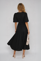EVIE | Tiered Puff Sleeve V-Neck Midi Dress
