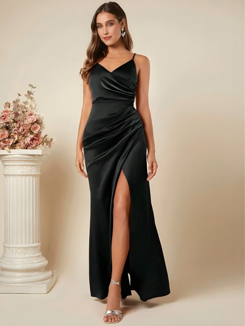 EVIE | Satin-Look Sleeveless Side Split Maxi Dress