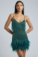 EVIE | Feather Trim Sleeveless Mini Dress
