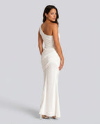 EVIE | One Shoulder Draped Satin-Look Maxi Dress