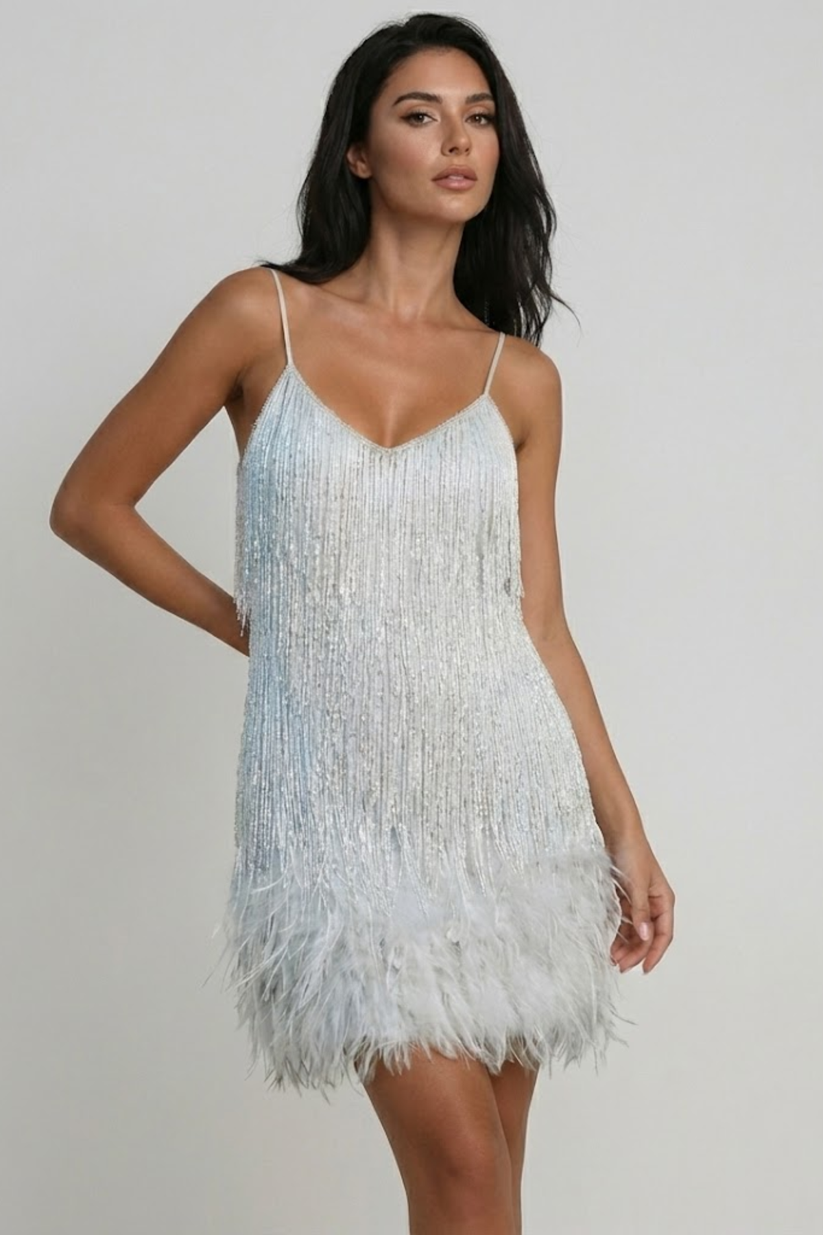 EVIE | Feather Trim Sleeveless Mini Dress