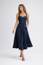 EVIE | Sleeveless Denim Midi Dress