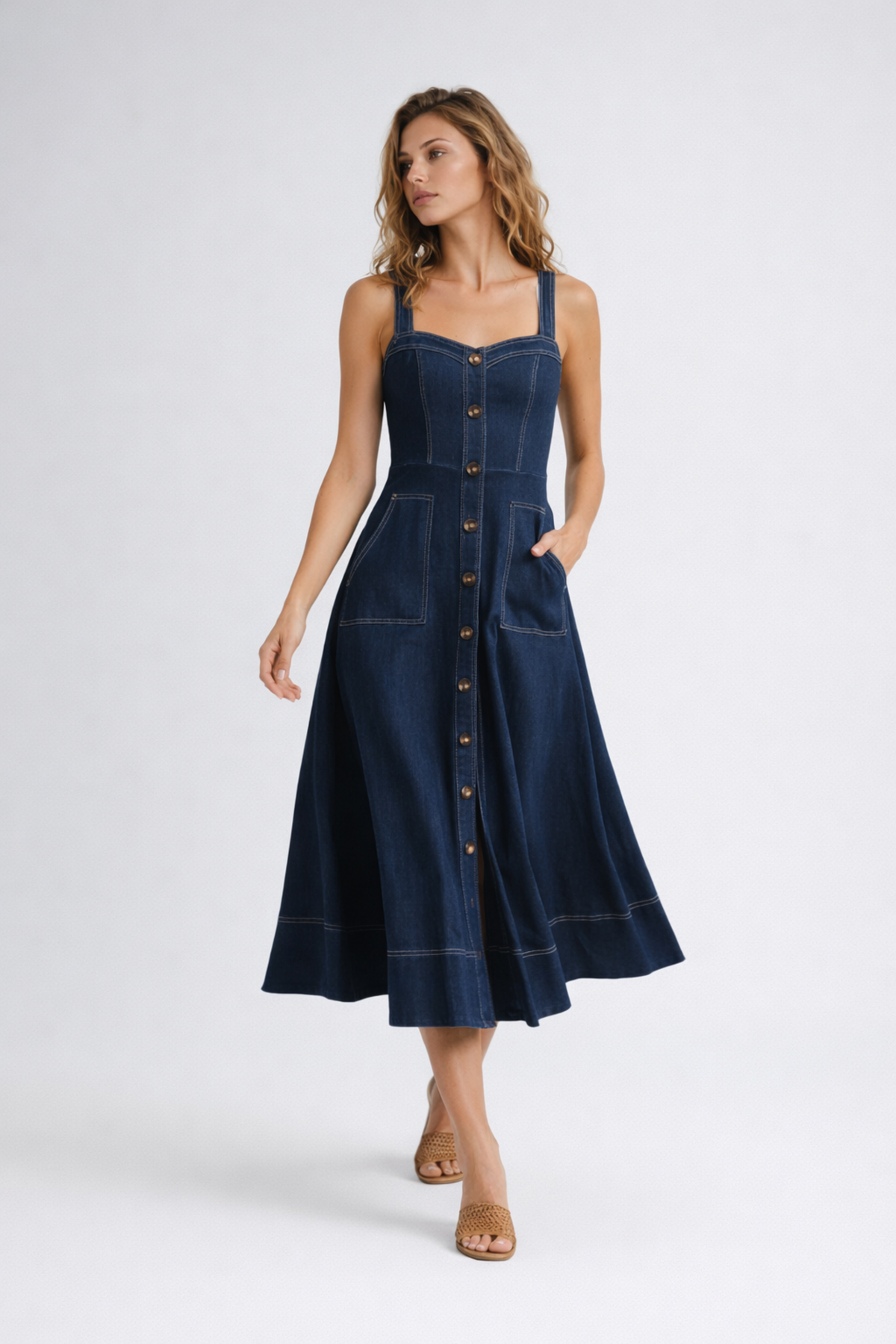 EVIE | Sleeveless Denim Midi Dress