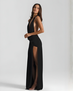 EVIE | Halter Neck Backless Wrap Maxi Dress