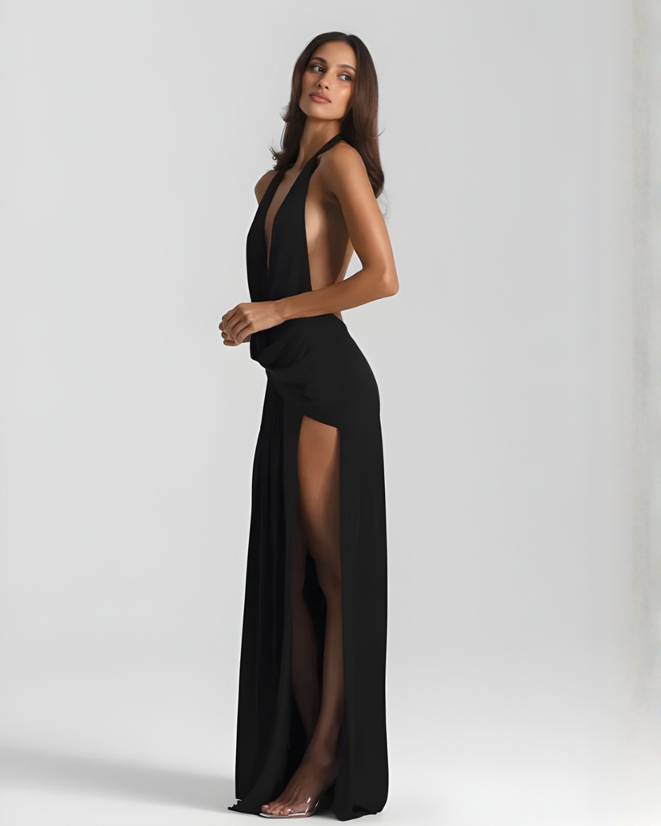 EVIE | Halter Neck Backless Wrap Maxi Dress