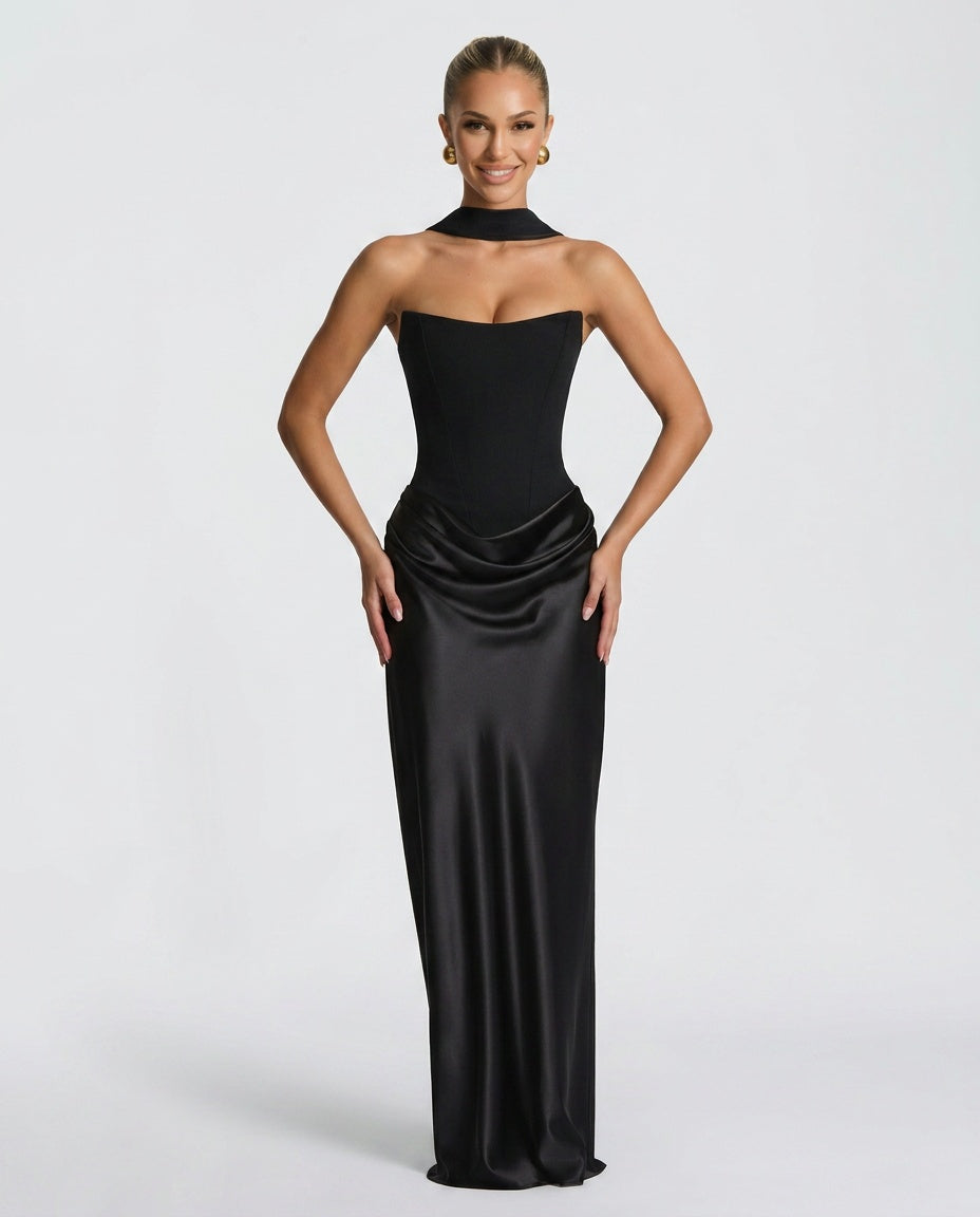 EVIE | Lace-Up Corset Strapless Maxi Dress