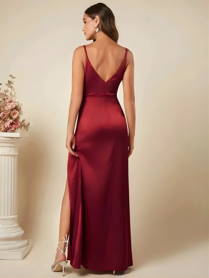 EVIE | Satin-Look Sleeveless Side Split Maxi Dress