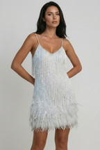 EVIE | Feather Trim Sleeveless Mini Dress