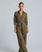 EVIE | Long Sleeve Shirt Collar Belted Jumpsuit