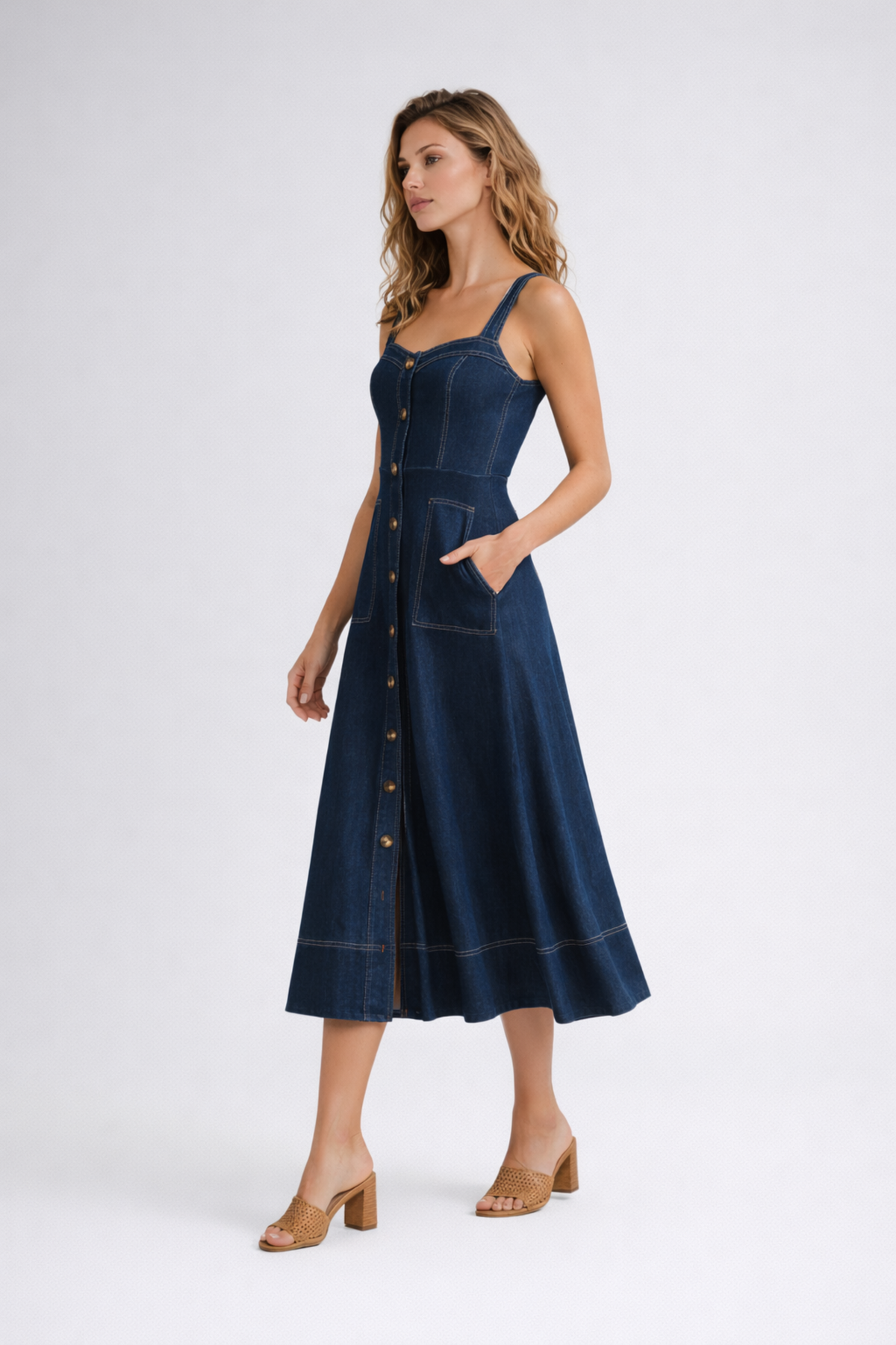 EVIE | Sleeveless Denim Midi Dress