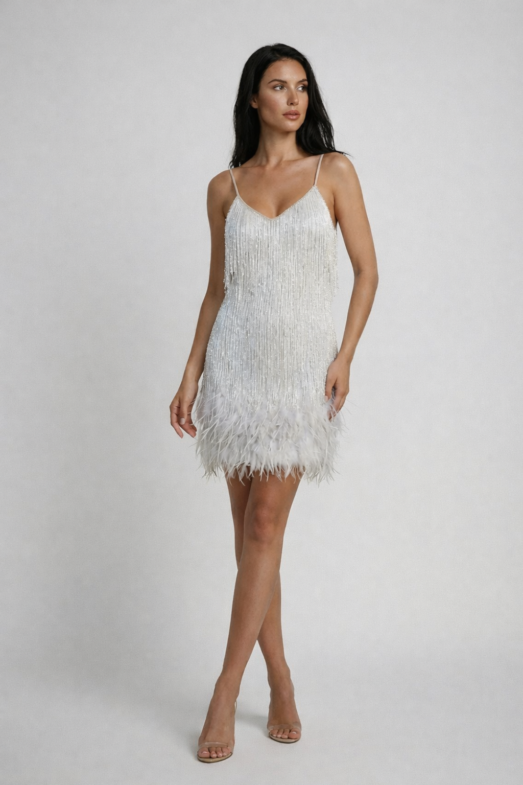 EVIE | Feather Trim Sleeveless Mini Dress