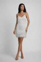 EVIE | Feather Trim Sleeveless Mini Dress