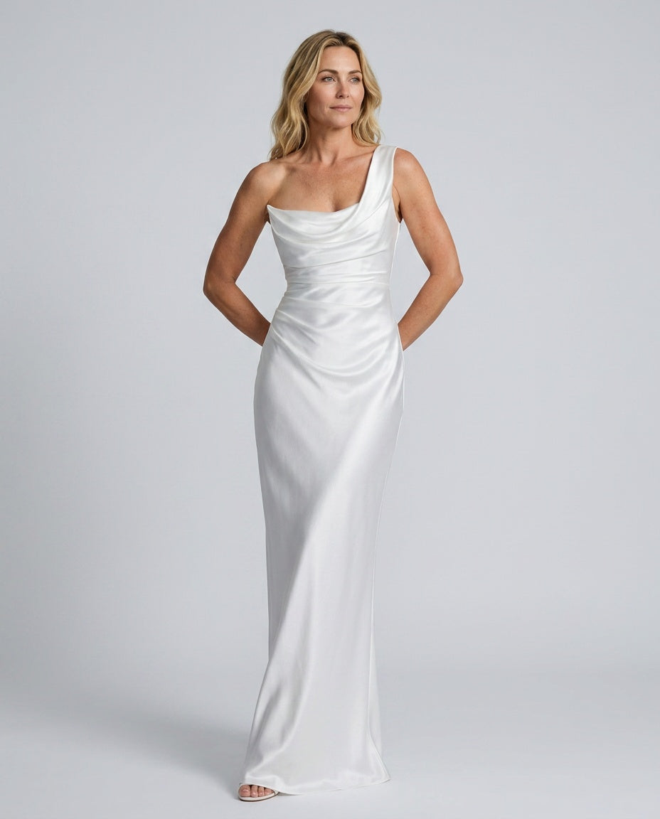 EVIE | Lace Trim Strapless Asymmetric Maxi Dress