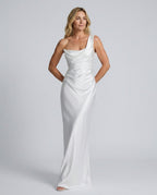 EVIE | Lace Trim Strapless Asymmetric Maxi Dress