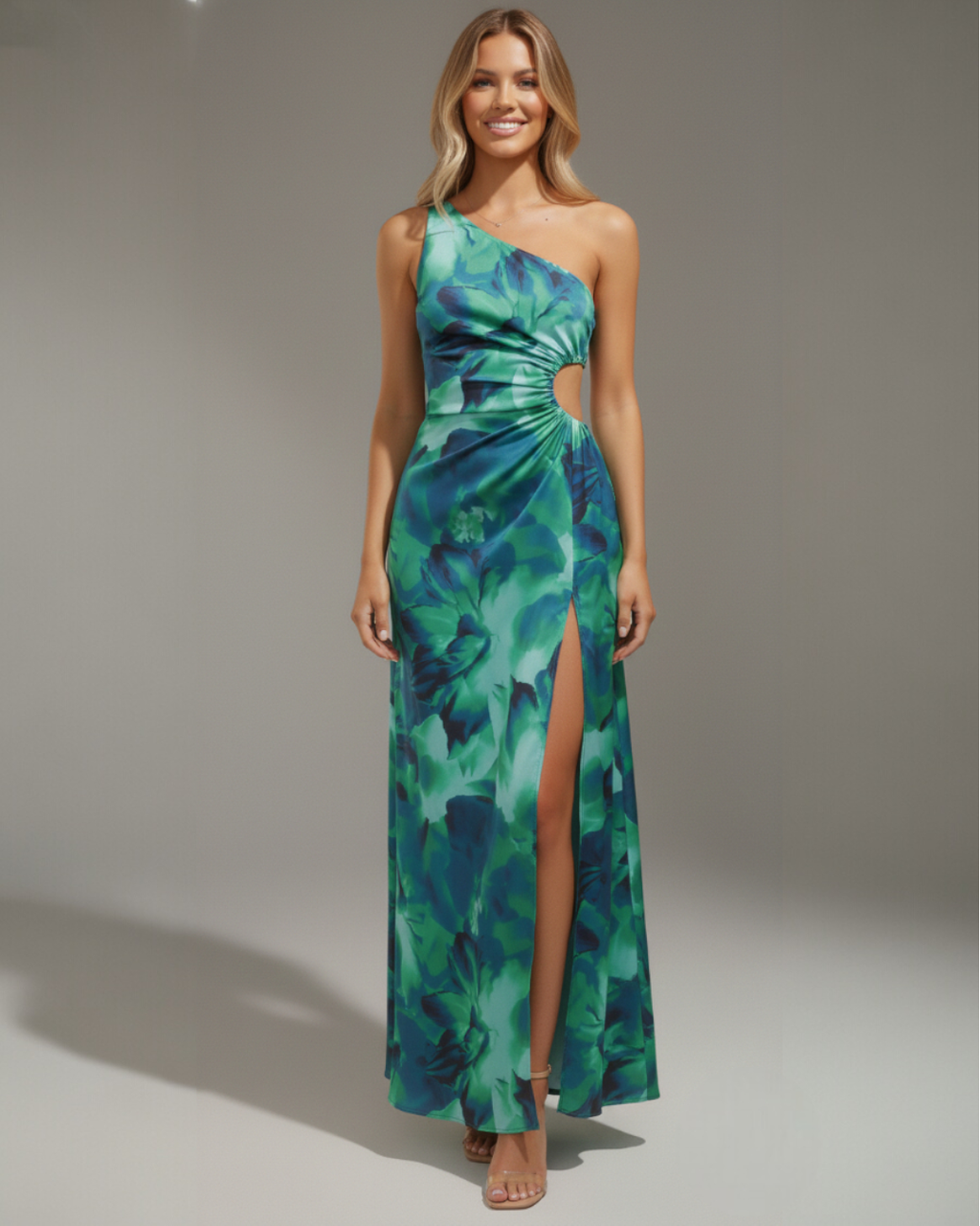 EVIE | Floral One Shoulder Side Slit Maxi Dress