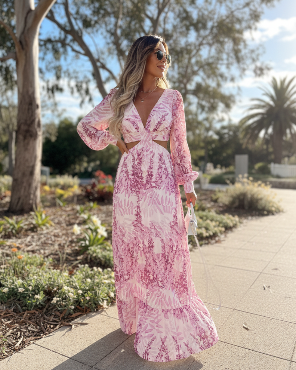 EVIE | Long Sleeve Cut-Out Waist Tiered Maxi Dress