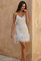 EVIE | Feather Trim Sleeveless Mini Dress