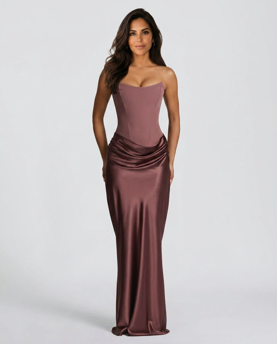 EVIE | Lace-Up Corset Strapless Maxi Dress