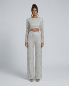 EVIE | Sequin Long Sleeve Crop Top Wide Leg Pants Set