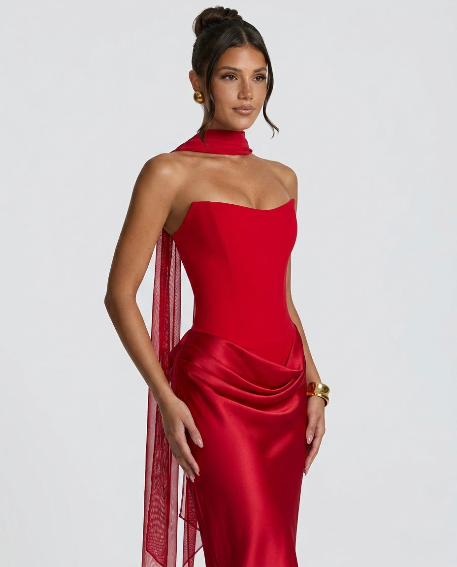 EVIE | Satin-Look Wrap Tie-Up Maxi Dress