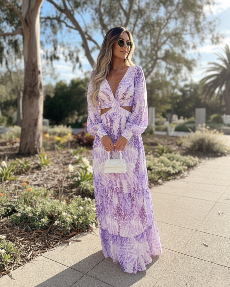 EVIE | Long Sleeve Cut-Out Waist Tiered Maxi Dress