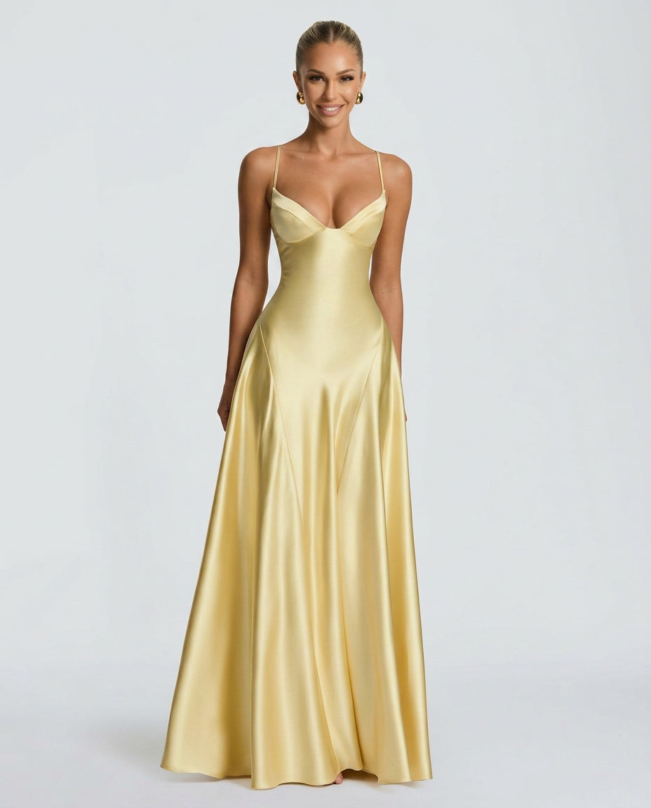 EVIE | Ruched Spaghetti Strap Maxi Dress
