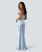 EVIE | Lace Trim Strapless Asymmetric Maxi Dress