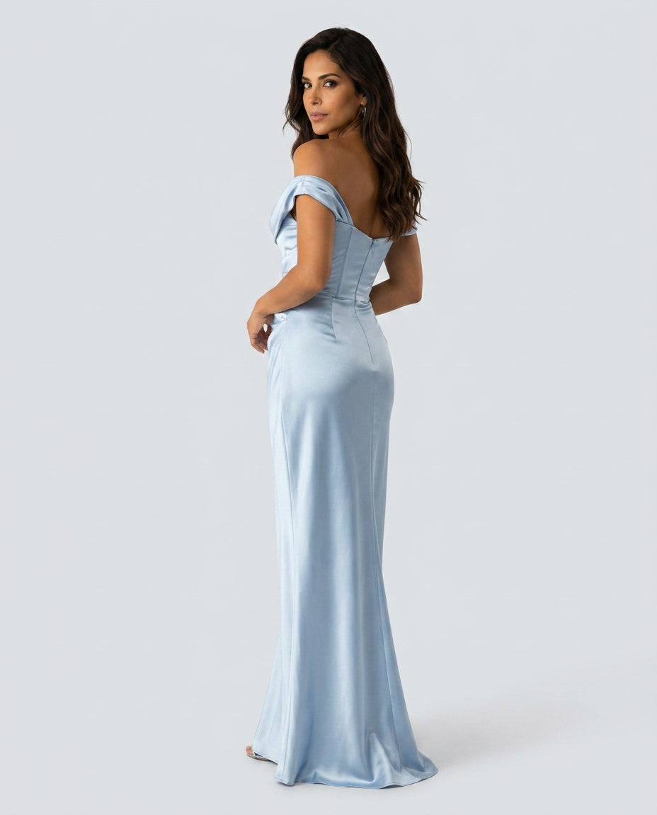 EVIE | Lace Trim Strapless Asymmetric Maxi Dress