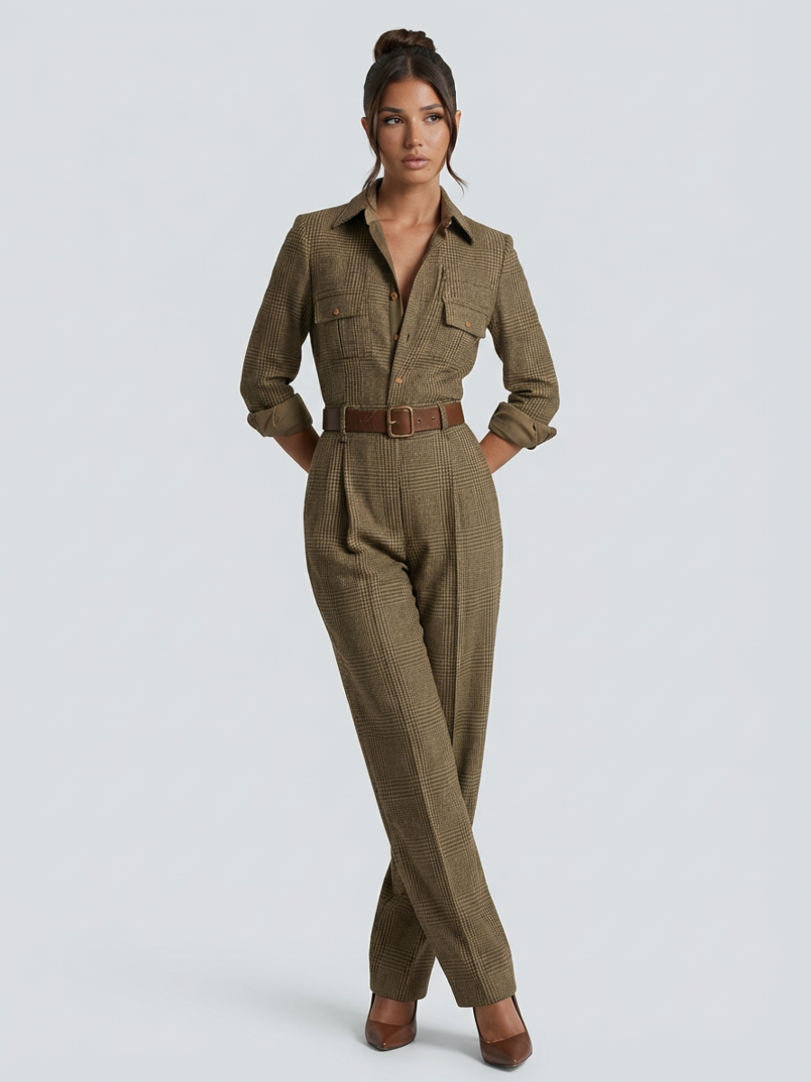 EVIE | Sleeveless Tweed Check Jumpsuit
