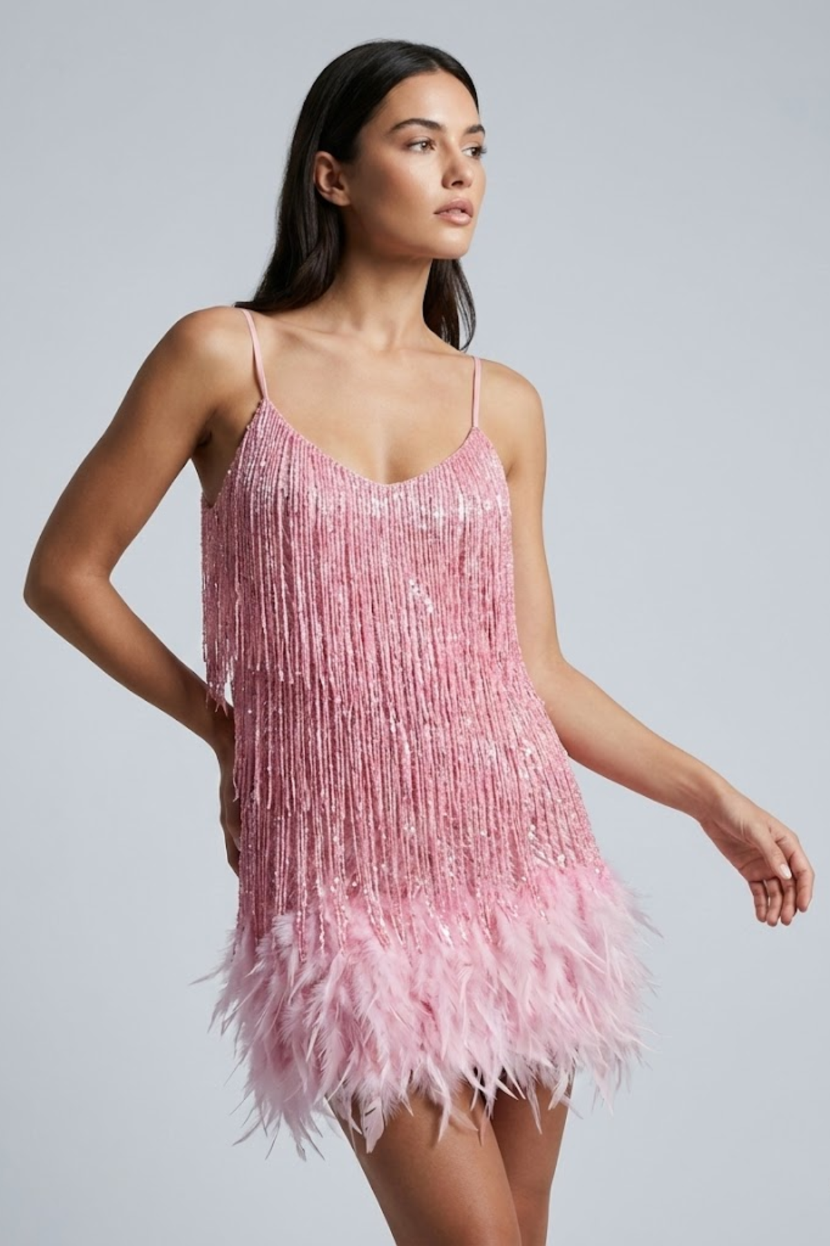 EVIE | Feather Trim Sleeveless Mini Dress